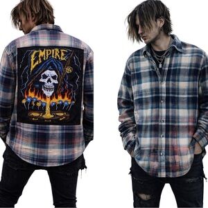 Empyre Grim Reaper Graphic Bleached Flannel Custom Streetwear Punk Skater Style